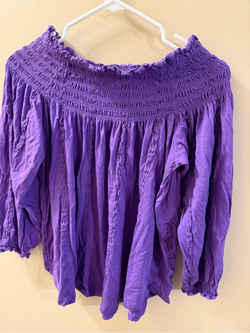 Lauren Ralph Lauren Purple Smocked Off-Shoulder Blouse size L - Picture 2 of 4